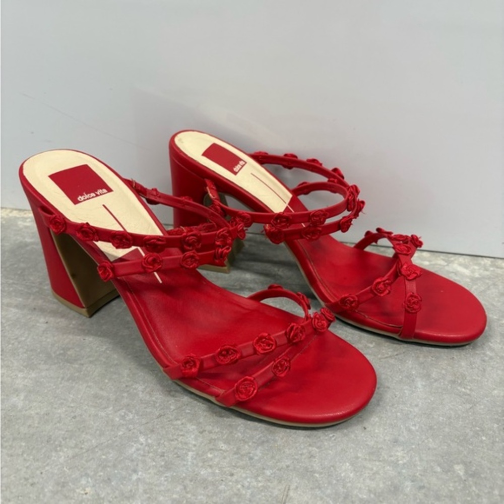 Revolve x DOLCE VITA rosette strappy red sandals size 11
